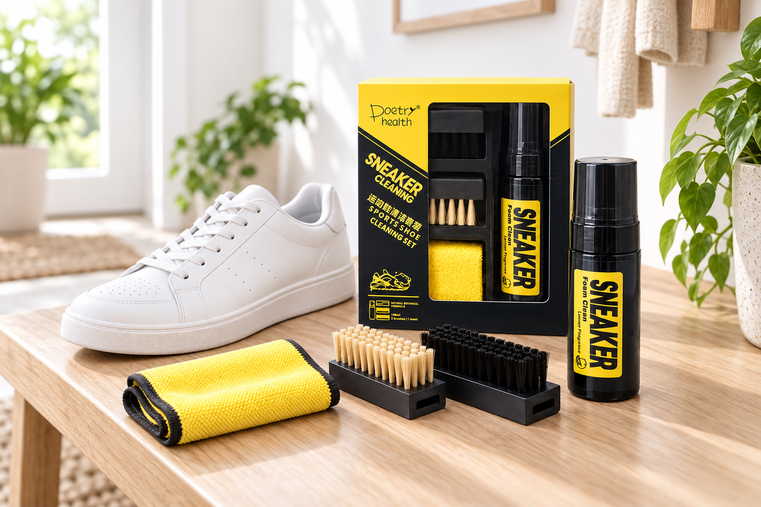 SNEAKER CLEAN KIT الأصلي بجانب سنيكرز أبيض نقي
